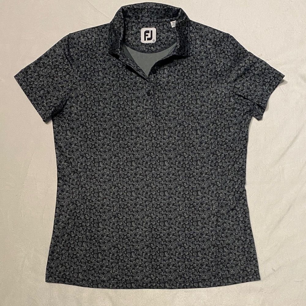 FootJoy Women’s Golf Polo Shirt Size Small • Charcoal Patterned All Over Print